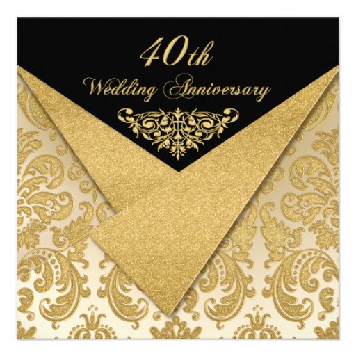 FAUX Flaps Damask 40th Anniversary Invitation (front side)