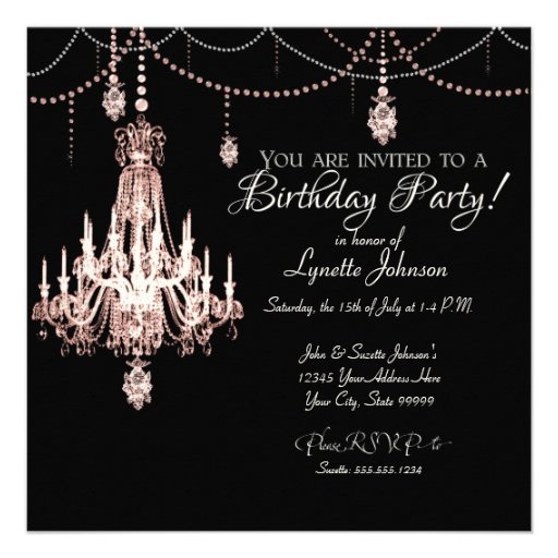 FAUX French Crystal Chandelier Birthday Party Personalized Invitation