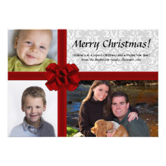 Faux Gift Box, 3-Photo Christmas Greeting Card