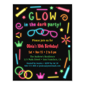 Faux Glow In the Dark Birthday Party Invitations