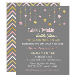 Faux Gold and Pink Twinkle Little Star Baby Shower Card