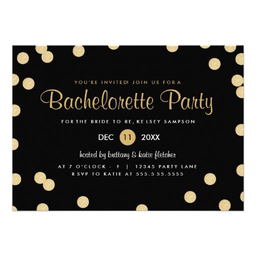 Faux Gold Confetti Bachelorette Party Invite (front side)