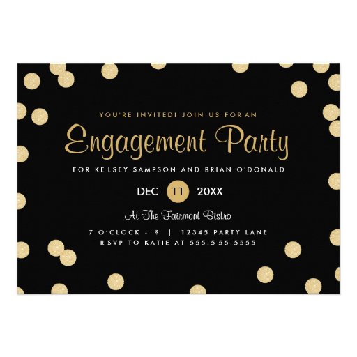 Faux Gold Confetti Engagement Party Invite (front side)