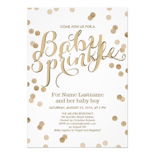 Faux Gold Confetti Modern Baby Sprinkle Invitation Invite (front side)