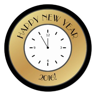 Faux Gold Foil Clock Midnight Happy New Year Invitation