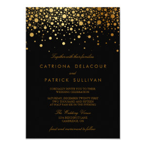 Faux Gold Foil Confetti Black Wedding Invitation 5