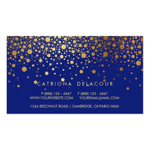 Faux Gold Foil Confetti Business Card | Blue (back side)