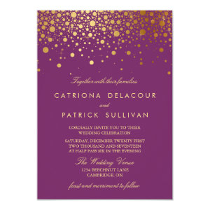 Faux Gold Foil Confetti Purple Wedding Invitation 5