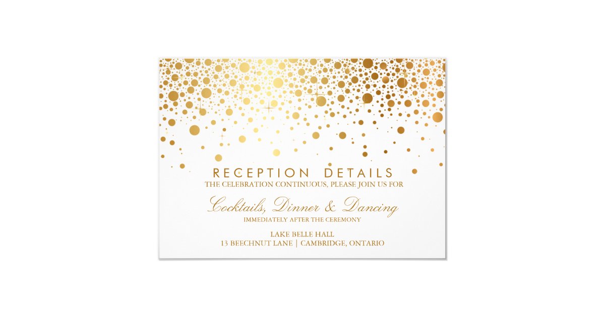Faux Gold Foil Confetti Wedding Reception Card Zazzle