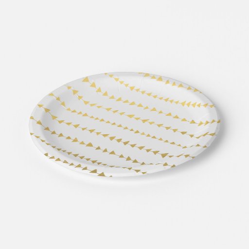 Faux Gold Foil White Arrows Pattern 7 Inch Paper Plate