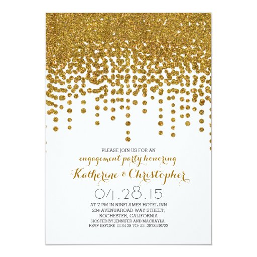 faux gold glitter foil confetti engagement party custom invitation (front side)