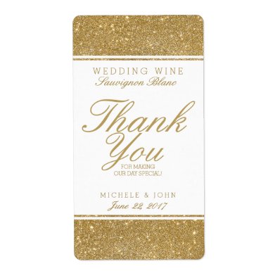 Faux Gold Glitter Wedding Wine Custom Label