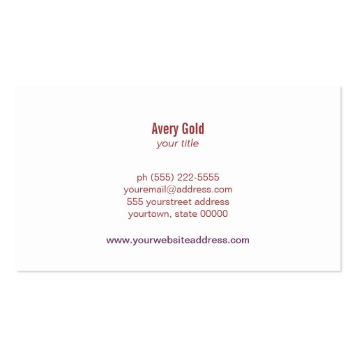 Faux Gold Leaf Circle Purple Wood Beauty Business Cards (back side)