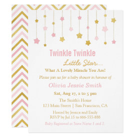 Faux Gold Pink Twinkle Twinkle Little Star Baby Card