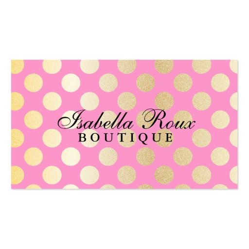 Faux Gold Polka Dots with Pink Business Cards (front side)