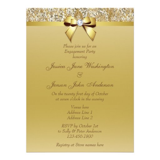 Faux Gold Sequins and Bow Engagement Party Announcements