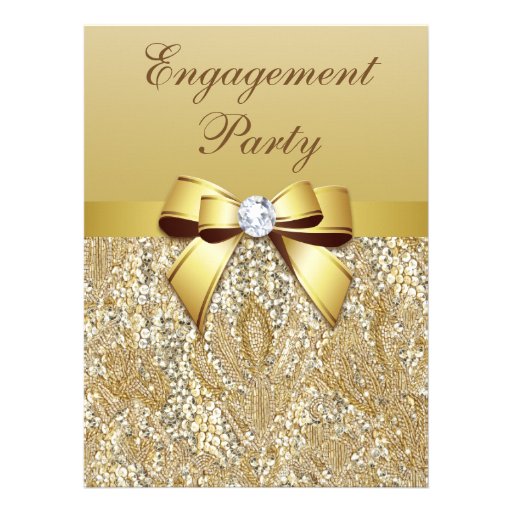 Faux Gold Sequins and Bow Engagement Party Announcements