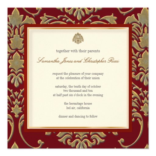 Faux gold/silver damask wedding invitation