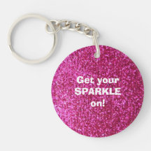 Faux Hot Pink Glitter Acrylic Keychain