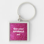 Faux Hot Pink Glitter Key Chains