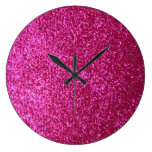 Faux Hot Pink Glitter Round Clocks