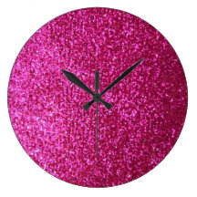 Faux Hot Pink Glitter Round Clocks