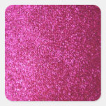 Faux Hot Pink Glitter Square Stickers