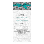 Faux lace and ribbon aqua, black wedding programs custom rack card