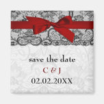 Faux lace and ribbon red, black  save the date refrigerator magnet