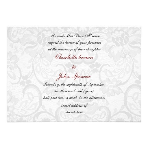 Faux lace and ribbon red , black  wedding invites