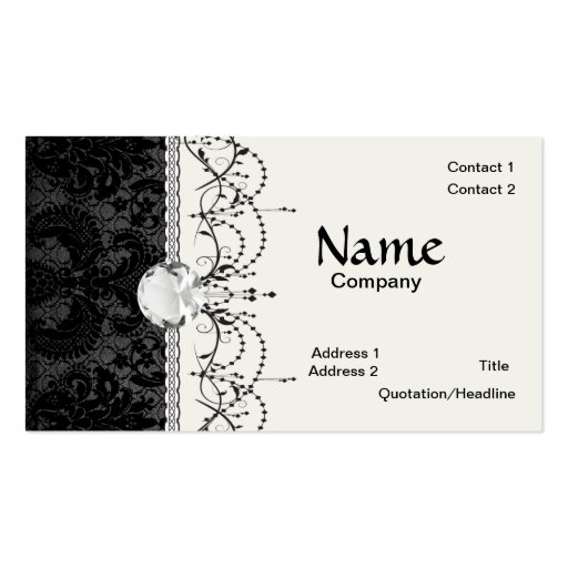 faux lace black gray damask pattern business card (front side)