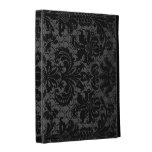 faux lace black gray damask pattern iPad case