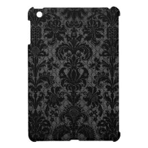 faux lace black gray damask pattern iPad mini cases