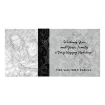 faux lace black gray damask pattern photo card