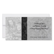faux lace black gray damask pattern photo card