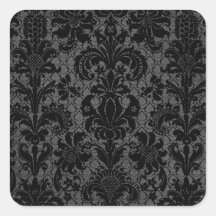 faux lace black gray damask pattern square sticker