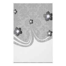 faux lace black gray damask pattern stationery design