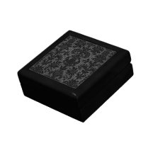 faux lace black gray damask pattern trinket box