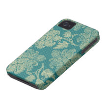 faux lace teal and cream floral damask pattern Case-Mate iPhone 4 case