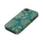 faux lace teal and cream floral damask pattern iphone 4 tough cases