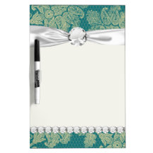 faux lace teal and cream floral damask pattern dry erase boards