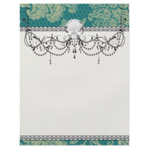 faux lace teal and cream floral damask pattern personalized flyer