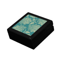 faux lace teal and cream floral damask pattern jewelry boxes
