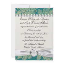 faux lace teal and cream floral damask pattern announcement
