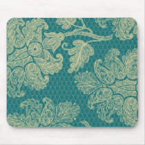faux lace teal and cream floral damask pattern mouse pad