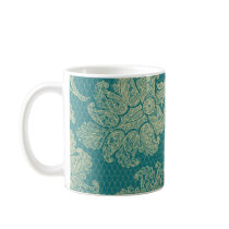 faux lace teal and cream floral damask pattern coffee mugs