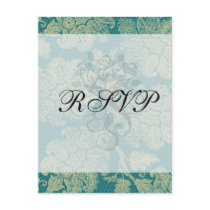 faux lace teal and cream floral damask pattern post cards