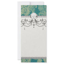 faux lace teal and cream floral damask pattern full color rack card