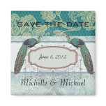 faux lace teal and cream floral damask peacocks magnets