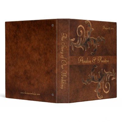 Faux Leather Bronze Scroll Story of Our Wedding Vinyl Binders